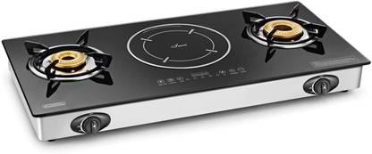 PADMINI Hybrid Gas Stove (2 Burner + Induction Cooktop) Stainless Steel Manual Gas Stove