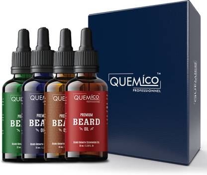 Quemico Professionnel Beard Growth Oil, Gift Box [Almond+TeaTree+Sandalwood+Cedarwood] | 35ml Each Hair Oil