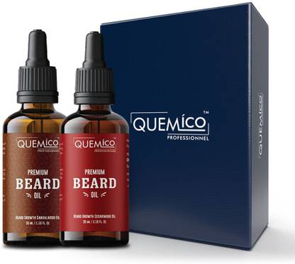 Quemico Professionnel Beard Growth Oil, Combo Pack [Sandal Wood & Cedarwood oil] | 35ml Each Hair Oil