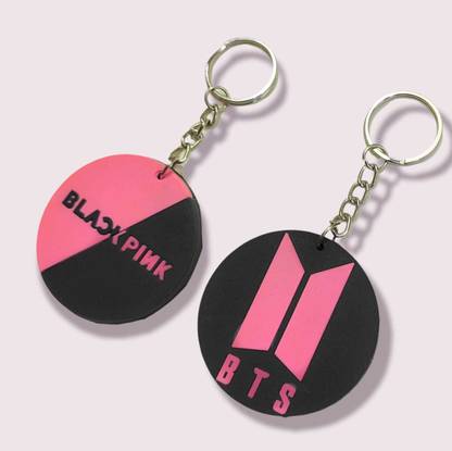 Jdp Novelty 2 pcs Set of BlackPink and BTS Bands Logo Keychain.Soft Rubber Keychain. Key Chain