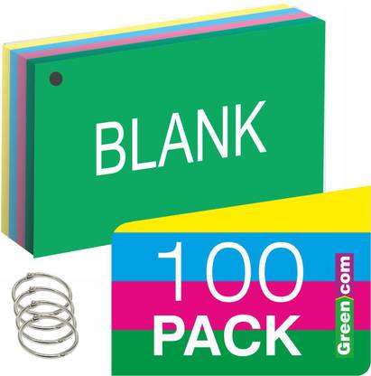 greencom PK OF 200 Index Flash Cards, Blank Index Cards 3" x 5", 220 GSM Assorted Colored unruled 3" x 5" size is perfect for color-coding projects, detailed study, , creating flash cards, making lists,with 4 Free Binder 220 gsm Multipurpose Paper