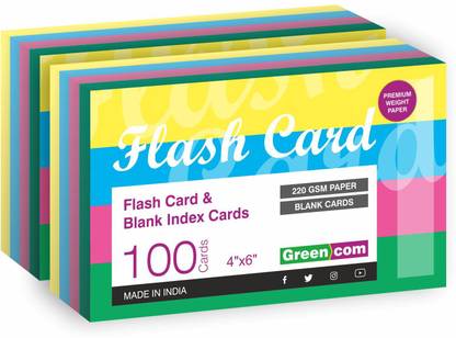 greencom PK OF 200 Index Flash Cards, Blank Index Cards 4" x 6",220 GSM 4 Assorted Color unruled 4" x 6" size is perfect for color-coding projects, detailed study, creating flash cards, making lists, 220 gsm Multipurpose Paper