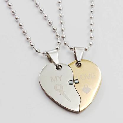 Love And Promise Couple My Love Heart choker Boy & Girl Magnet Pendant Engrave My Love Pendant Silver, Rhodium Stainless Steel Locket