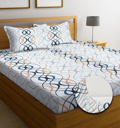 New leaf 220 TC Cotton Double Printed Fitted (Elastic) Bedsheet