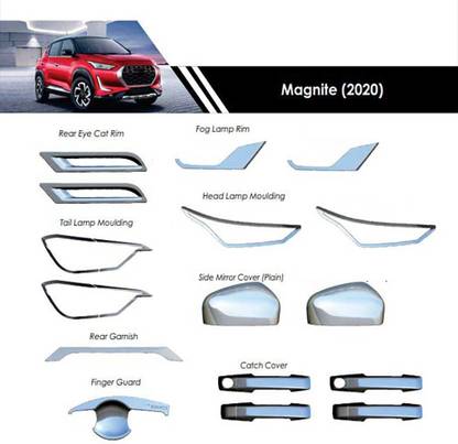 AUTO'SJET Car Chrome Accessories Combo Kit Car Garnish MAGNITE (PLAIN) (SET OF 8 ITEMS) Matte, Chrome Nissan Universal For Car Front Garnish