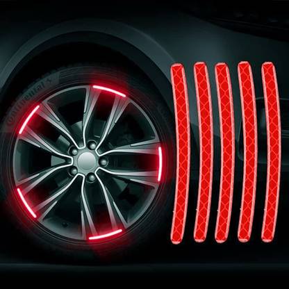 9Up 20Pcs Car Wheel Radium Sticker| Car & Bike Wheel Decoration Reflective Sticker 1 mm x 0.09 m RED Reflective Tape