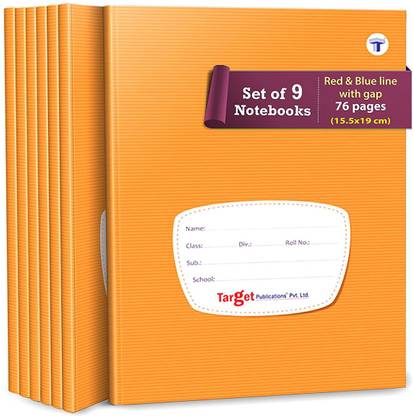 Target Publications Small Red and Blue Line Noteooks | Copy | Writing Books |15.5cmx19 cm| Pack of 9 Regular Notebook Four Line Ruled 76 Pages