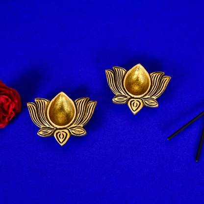 nath enterprises BRASS LOTUS FLOWER DIYA PAIR Brass (Pack of 2) Table Diya Set