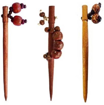 DENICRAAS WOODEN TRIPLE DESIGN PLAIN MOTI JU DA STICK Bun Stick