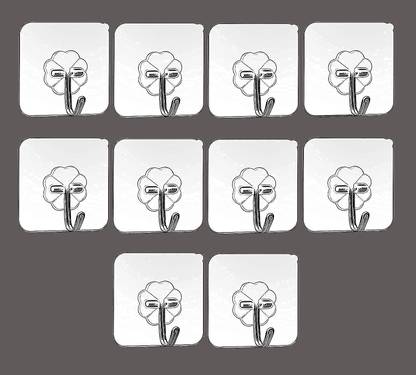 Tuelip Set of 10 Wall Hooks Heavy Duty Hooks for Hanging 10KG (Max) Magic Stickers Hooks Seamless Transparent Adhesive Hooks for Hanging Keys Coats Hats Bags Ceiling Hook 10