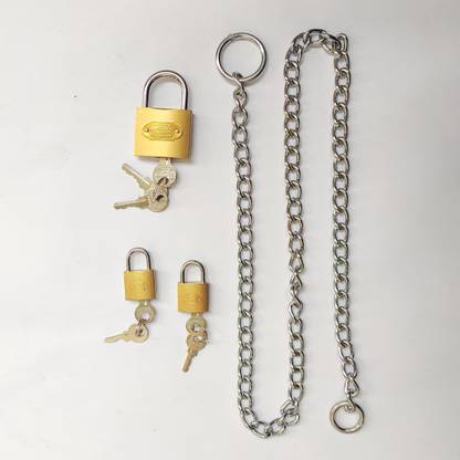 Any Fashion 3 foot chain + 1 medium size lock with 3 keys + 2 small locks with 2 keys each Chain Lock