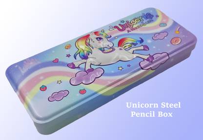 dishvy unicorn rainbow pencil box for boys|pencil box for girls stationery included|best birthday gift|birthday party return gift Art Metal Pencil Box