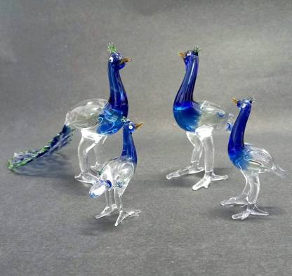 DANIYA Glass Peacock Figurine/ Peacock Family / Crystal Peacock Decorative Showpiece  -  11 cm
