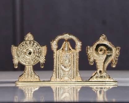 KridayKraft Metal Tirupati Balaji Shankh Chakra for Car Dashboard,Office,Religious idol Decorative Showpiece  -  5 cm