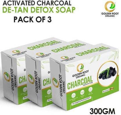 Golden Root Organic Activated Charcoal Skin Whitening and Tan Removal Soap, Pack Of 3