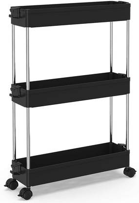 Zollyss Containers Kitchen Rack Plastic Slim Storage Cart 3 Tier Mobile Shelving Unit Organizer Slide Out Storage