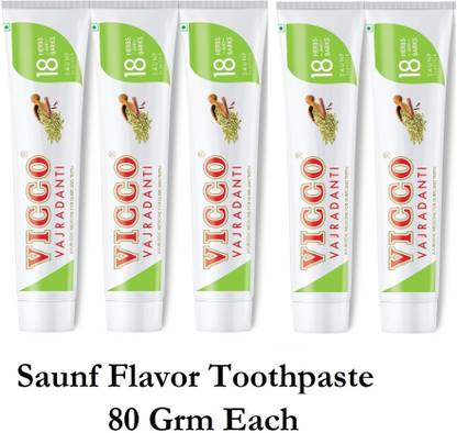 VICCO Vajradanti Tooth Paste Saunf Flavour - 400g (80 grm x 5 Pc) Toothpaste