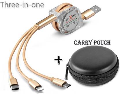 BUFONA Retractable 3in1 Multipin Fast Charging Cable Mobile Magic DataCable+Carry Pouch Charging Pad
