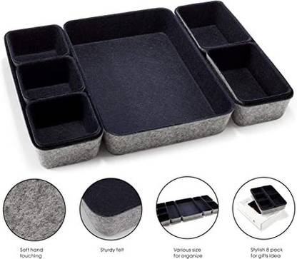 Sunvibe 8 Compartments Felt Material Compartment Desk Organizer Tray Set for Drawer, Household and Office Desk (BLUE)