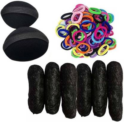 Sharum Crafts 2Pc Hair Volumizer10 Multi Rubber Band & 6pc Banana Puff Set Hair Accessory Set