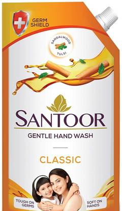 संतूर हैंड वॉश क्लासिक सॉफ्ट ऑन हैंड्स 750 ml 2 pc का पैक हैंड सैनिटाइज़र पाउच