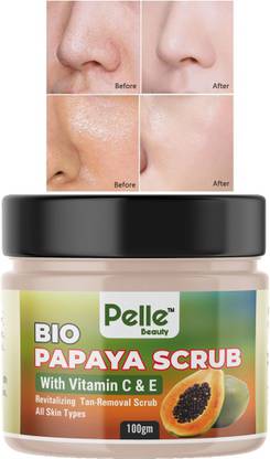 Pelle Beauty Bio Papaya Scrub With Vitamin C & E Revitalizing Tan Removal Scrub All Skin Type 100gm