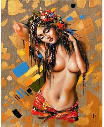 Artzfolio Portrait Of The Beautiful Naked Girl Unframed Art Print Canvas 37.7 inch x 30 inch Painting