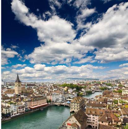 Pitaara Box Zurich Cityscape, Switzerland Unframed Wall Art Painting Print Canvas 24.4 inch x 24 inch Painting