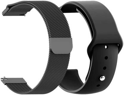 AOnes Pack of 2 Metal Chain Belt & Silicone Watch Strap for Fossil Hybrid Neutra Smart Watch Strap