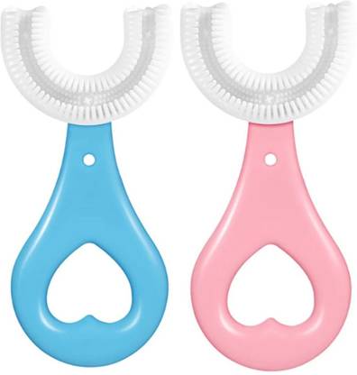 AAhan U shaped ultra soft manual toothbrush for kids 2-10 years pink blue Ultra Soft Toothbrush