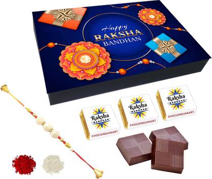 CHOCOINDIANART Happy Raksha Bandhan, 12pcs Delicious Chocolate Gift (K)with Rakhil Assorted Gift Box