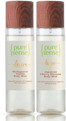PureSense Hope Japanese Cherry Blossom + Desire Madagascar Vanilla Long Lasting Fragrance Body Mist – For Men & Women  (300 ml, Pack of 2) at Rs. 300