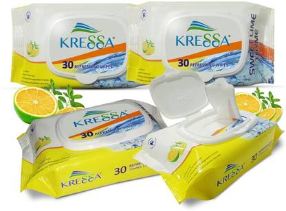 KRESSA Face Wet Wipes Sweet Lime Thyme Pack Of 4 Total 120 Wipes