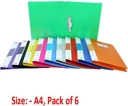 SAGA Polypropylene Ring Binder File, 2D A4 Size Tough & Durable Board File, Multicolor - Pack of 6