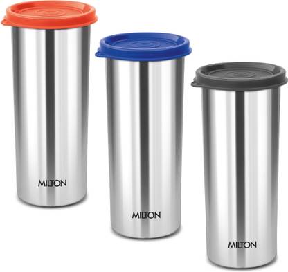 MILTON (Pack of 3) Stainless Steel Tumbler with Lid Set of 3, 530 ml Each (Lid Color May Vary) Glass Set Water/Juice Glass
