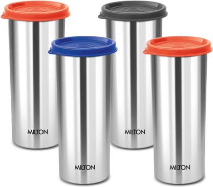 MILTON (Pack of 4) Stainless Steel Tumbler with Lid Set of 4, 530 ml Each (Lid May Vary) Glass Set Water/Juice Glass