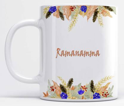 LOROFY Name Ramanamma Printed Floral Vertical Ceramic Coffee Mug