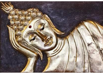 Artzfolio The Golden Buddha Canvas Painting MDF Frame 17.5 x 12 inch (44 x 30 cms) Canvas 12 inch x 17.5 inch Painting