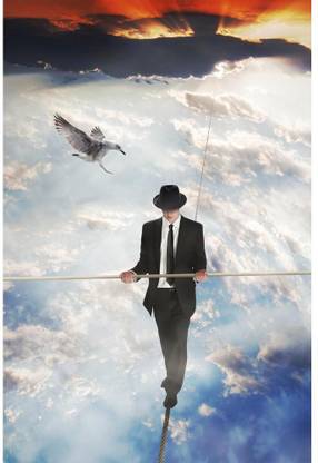 Artzfolio Man Walking On A High Rope Framed Art Print Canvas 30 inch x 20 inch Painting