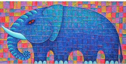 Artzfolio Blue Elephant Canvas Painting MDF Frame 23.9 x 12 inch (61 x 30 cms) Canvas 12 inch x 23.9 inch Painting