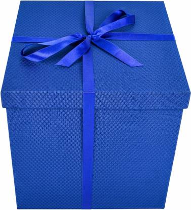 Tituprint.in Gift Box with Ribbon | Empty Gift Box | Square (Blue) Solid Party Box