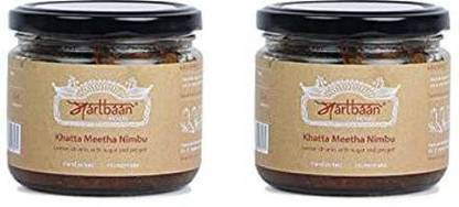 MARTBAAN Khatta Meetha Nimbu Achar Lemon chunks with sugar and peppers pck of 2 320g each Lemon Pickle