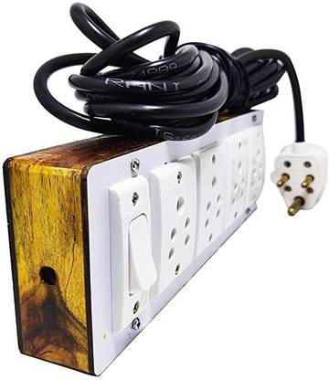 SUKANTA FILES Wooden Extension Board WITH 4 SOCKET + 1 SWITCH WITH 5 METER WIRE Wooden
