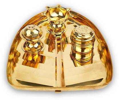 Rudra Centre Peepal Leaf Shaped Puja Thali in Brass