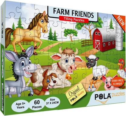 Pola Puzzles Farm Friends 60 Pieces Jigsaw Puzzles, Puzzles for Kids Age 5 Years and Above. Size: 37 cm X 24 cm