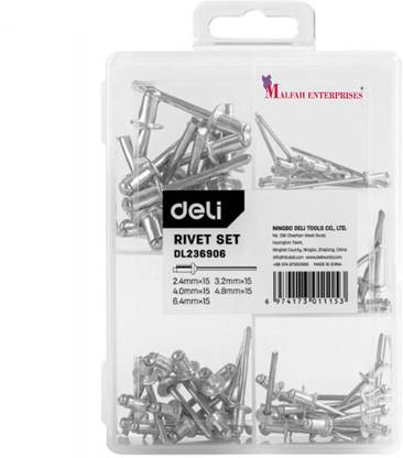 MALFAH ENTERPRISES DELI DL236906 RIVET SPARE 2.4 3.2 4 4.8 6MM 15PCS EACH Rivet