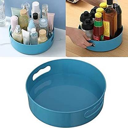 MECHON Plastic 360° Rotating Kitchen Organizer Tray Multi-Purpose Revolving tray (Blue) Storage Basket