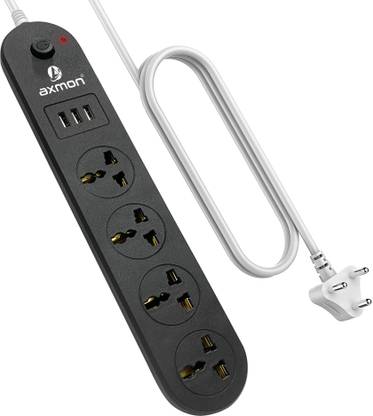 Axmon Extension Cord [ FIRE PROOF] [SHOCK PROOF] 3 USB [UNIVERSAL SOCKET] [ 1.9 METER] 4  Socket Extension Boards