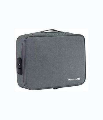 HANDCUFFS Travel File Organiser Multi Functional Waterproof 3 Layer Document Storage Bag with Lock for Passport Documents Files Certificates (Grey) (34cm x 25cm x 7cm) (Fits A4 Size Documents)
