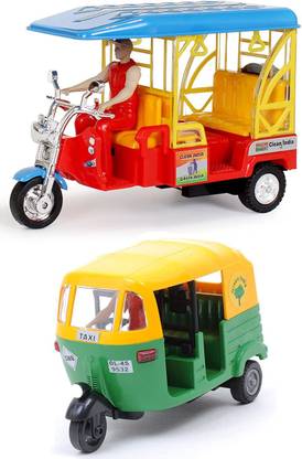 SARASI CNG Auto & E-Rickshaw Combo For Kids, Pull Back Action Toys[Pack 2]